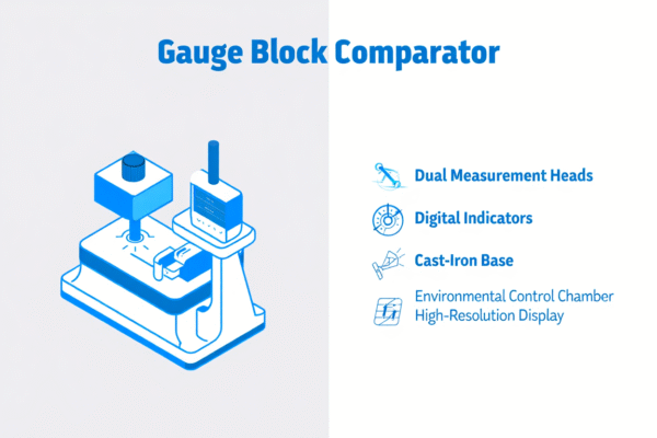 Digital readout and measurement results display from a Gauge Block Comparator showing length deviation analysis.